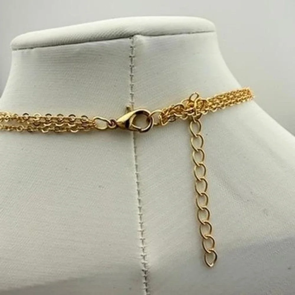 Gold Tone Layered Necklace Bar Pendant Y-Drop Lariat Minimalist Design
